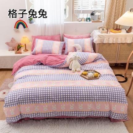 91家纺网 家纺一手货源 找家纺 珺柔 2020新款棉加绒保暖四件套格子兔兔