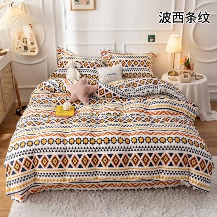 91家纺网 家纺一手货源 找家纺 珺柔 2020新款高克重牛奶绒四件套 波西条纹