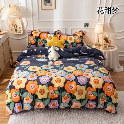 91家纺网 家纺一手货源 找家纺 珺柔 2020新款高克重牛奶绒四件套 花甜梦