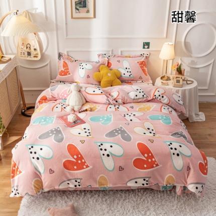 91家纺网 家纺一手货源 找家纺 珺柔 2020新款高克重牛奶绒四件套 甜馨