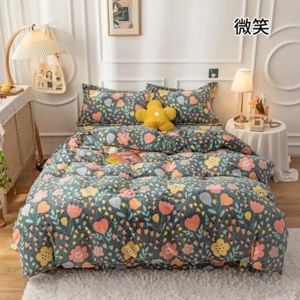 91家纺网 家纺一手货源 找家纺 珺柔 2020新款高克重牛奶绒四件套 微笑