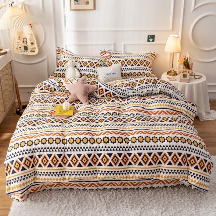 珺柔 2020新款高克重牛奶绒四件套 波西条纹