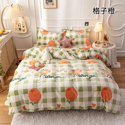 珺柔 2020新款高克重牛奶绒四件套 格子橙