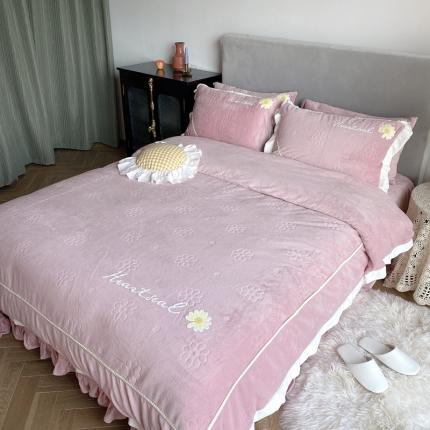 91家纺网 家纺一手货源 找家纺 北纬27度 2020新款高克重牛奶绒四件套 小雏菊-粉