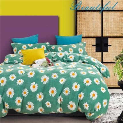 91家纺网 家纺一手货源 找家纺 青竹苑 2020新款牛奶绒四件套 小雏菊-绿