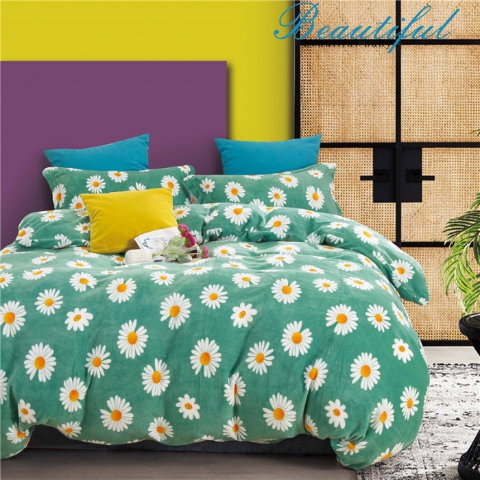 91家纺网 家纺一手货源 找家纺 青竹苑 2020新款牛奶绒四件套 小雏菊-绿