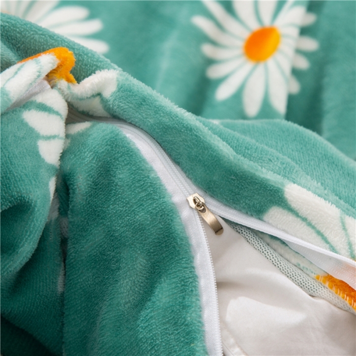 91家纺网 家纺一手货源 找家纺 青竹苑 2020新款牛奶绒四件套 小雏菊-绿