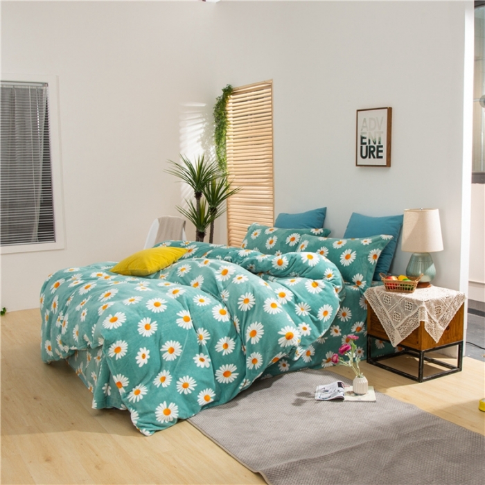 91家纺网 家纺一手货源 找家纺 青竹苑 2020新款牛奶绒四件套 小雏菊-绿