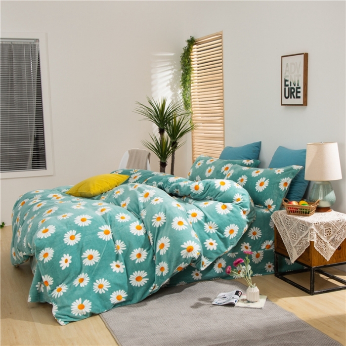 91家纺网 家纺一手货源 找家纺 青竹苑 2020新款牛奶绒四件套 小雏菊-绿