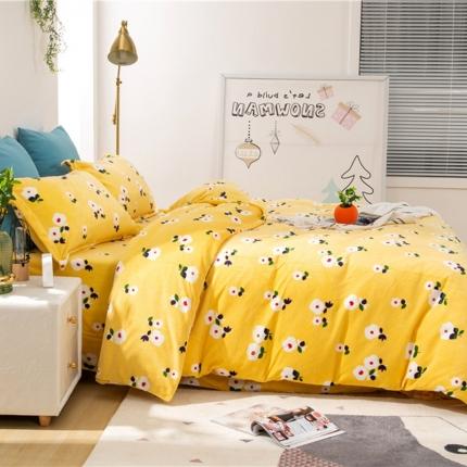 91家纺网 家纺一手货源 找家纺 青竹苑 2020新款牛奶绒四件套 小碎花-黄