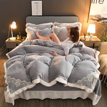 91家纺网 家纺一手货源 找家纺 （总）澳洲羽 2024新款牛奶绒蕾丝拼接款四件套