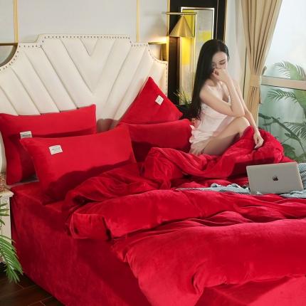 91家纺网 家纺一手货源 找家纺 （总）情恒 2020新款纯色牛奶绒水晶绒法莱绒贴标四件套