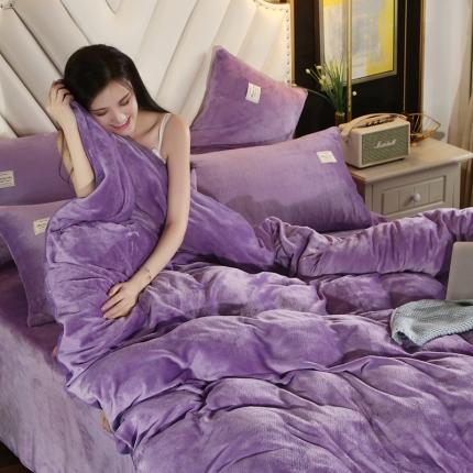 91家纺网 家纺一手货源 找家纺 情恒 2020新款纯色牛奶绒水晶绒法莱绒贴标四件套 魅紫