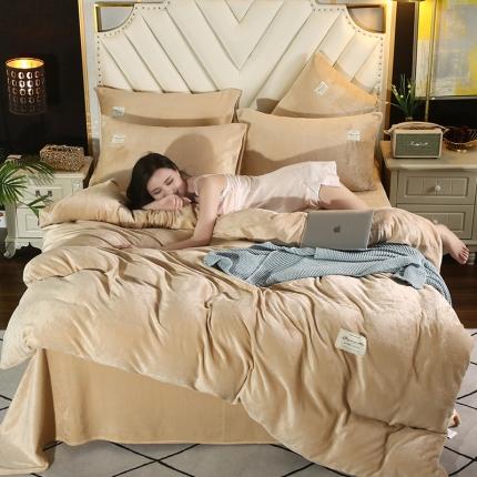 91家纺网 家纺一手货源 找家纺 （总）情恒 2020新款纯色牛奶绒水晶绒法莱绒贴标四件套