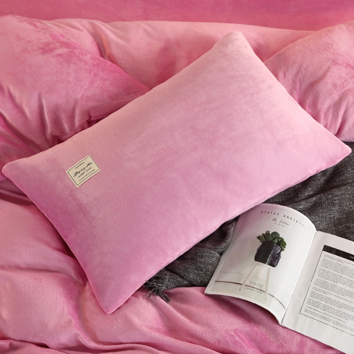 91家纺网 家纺一手货源 找家纺 情恒 2020新款纯色牛奶绒水晶绒法莱绒贴标四件套 粉红