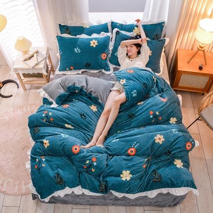 91家纺网 家纺一手货源 找家纺 （总）佰亿莱 2024新款韩版花边工艺款印花魔法绒四件套