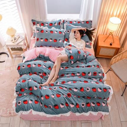 91家纺网 家纺一手货源 找家纺 （总）佰亿莱 2024新款韩版花边工艺款印花魔法绒四件套