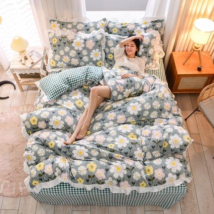 91家纺网 家纺一手货源 找家纺 佰亿莱 2024新款韩版花边工艺款印花魔法绒四件套 繁花似锦