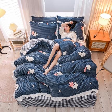 91家纺网 家纺一手货源 找家纺 佰亿莱 2024新款韩版花边工艺款印花魔法绒四件套 星月物语