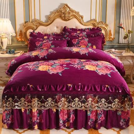 91家纺网 家纺一手货源 找家纺 （总）宜凡家纺 2021新款夹棉水晶绒床裙四件套