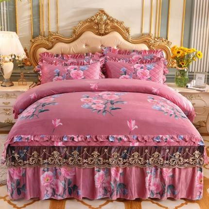 91家纺网 家纺一手货源 找家纺 （总）宜凡家纺 2021新款夹棉水晶绒床裙四件套