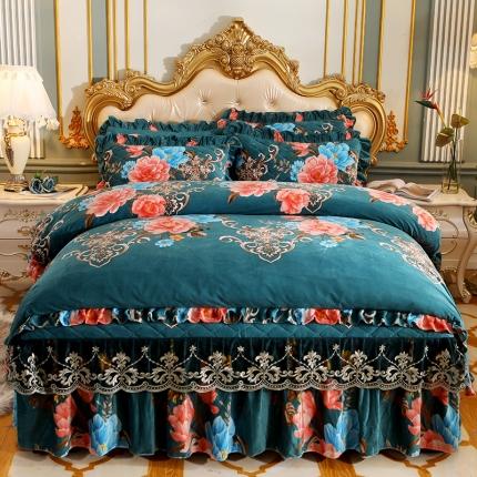 91家纺网 家纺一手货源 找家纺 （总）宜凡家纺 2021新款夹棉水晶绒床裙四件套