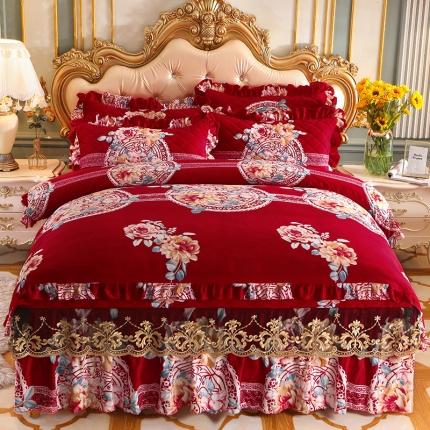 91家纺网 家纺一手货源 找家纺 （总）宜凡家纺 2021新款夹棉水晶绒床裙四件套