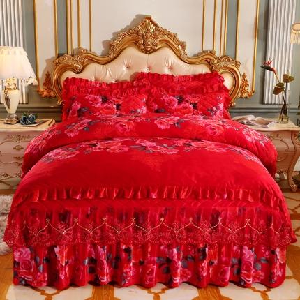 91家纺网 家纺一手货源 找家纺 （总）宜凡家纺 2021新款夹棉水晶绒床裙四件套