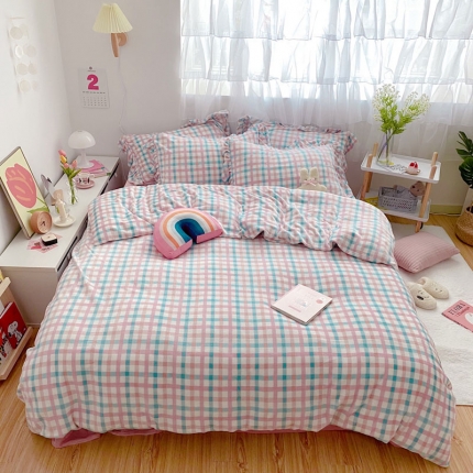 91家纺网 家纺一手货源 找家纺 2021牛奶绒四件套（马卡龙格粉）