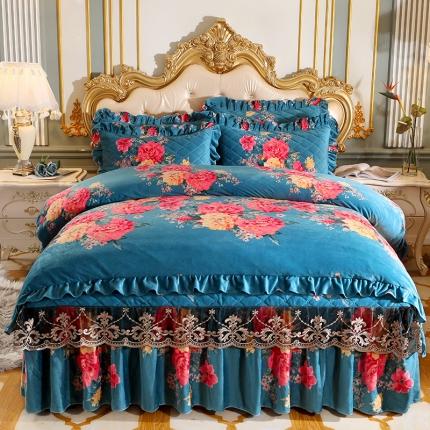 宜凡家纺 2021新款夹棉水晶绒床裙四件套 朵朵情怀