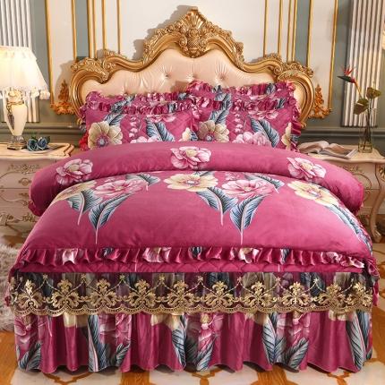 宜凡家纺 2021新款夹棉水晶绒床裙四件套 花花世界