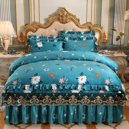 91家纺网 家纺一手货源 找家纺 宜凡家纺 2021新款夹棉水晶绒床裙四件套 初心