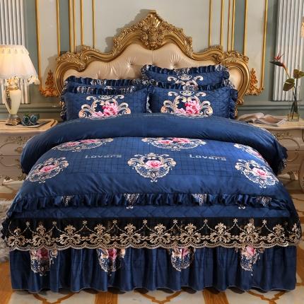 宜凡家纺 2021新款夹棉水晶绒床裙四件套 缤纷花朵