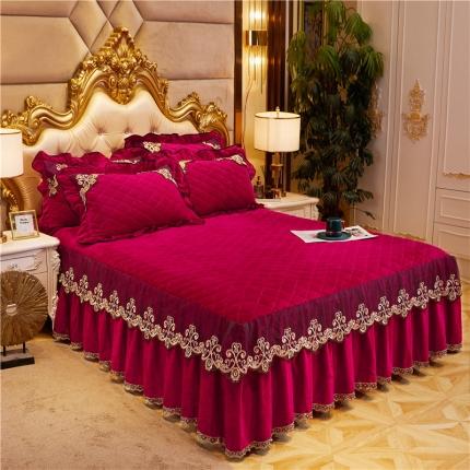 91家纺网 家纺一手货源 找家纺 星尚2020新款宝宝绒夹棉单床裙水晶绒法莱绒婴儿绒 酒红