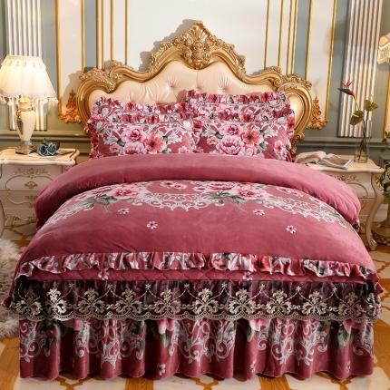 宜凡家纺 2021新款夹棉水晶绒床裙四件套 陌上繁花