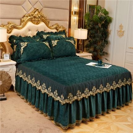 星尚2020新款宝宝绒夹棉单床裙水晶绒法莱绒婴儿绒 墨绿