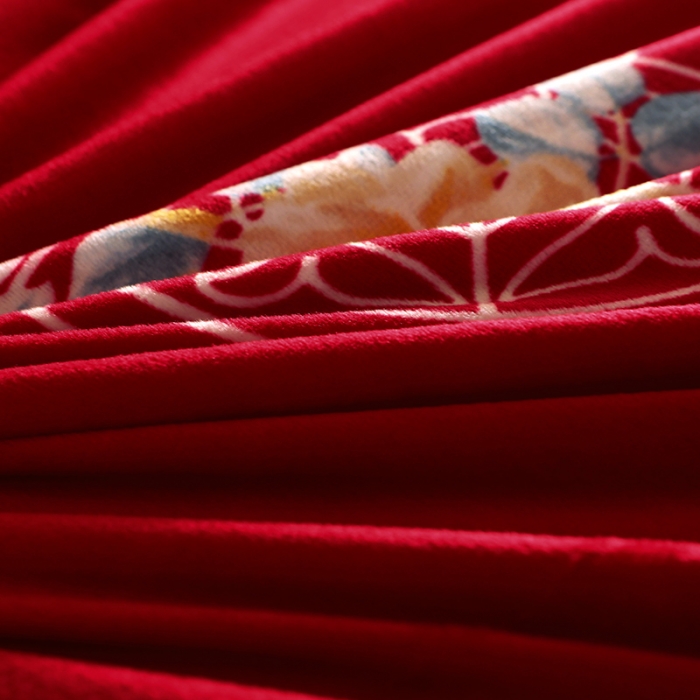 91家纺网 家纺一手货源 找家纺 宜凡家纺 2021新款夹棉水晶绒床裙四件套 金玉良缘红