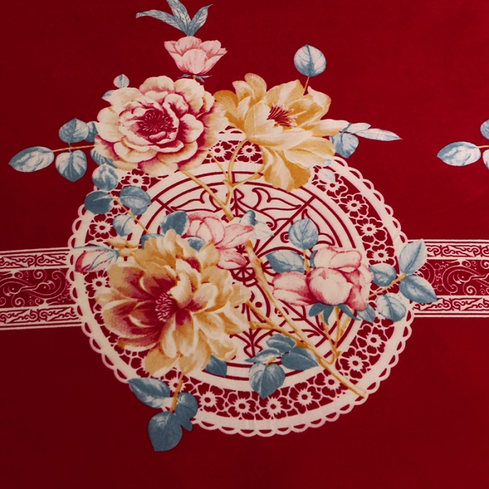 91家纺网 家纺一手货源 找家纺 宜凡家纺 2021新款夹棉水晶绒床裙四件套 金玉良缘红