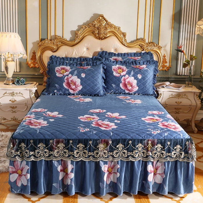 91家纺网 家纺一手货源 找家纺 宜凡家纺 2021新款夹棉水晶绒床裙四件套 回忆