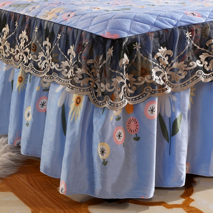 91家纺网 家纺一手货源 找家纺 宜凡家纺 2021新款夹棉水晶绒床裙四件套 花语