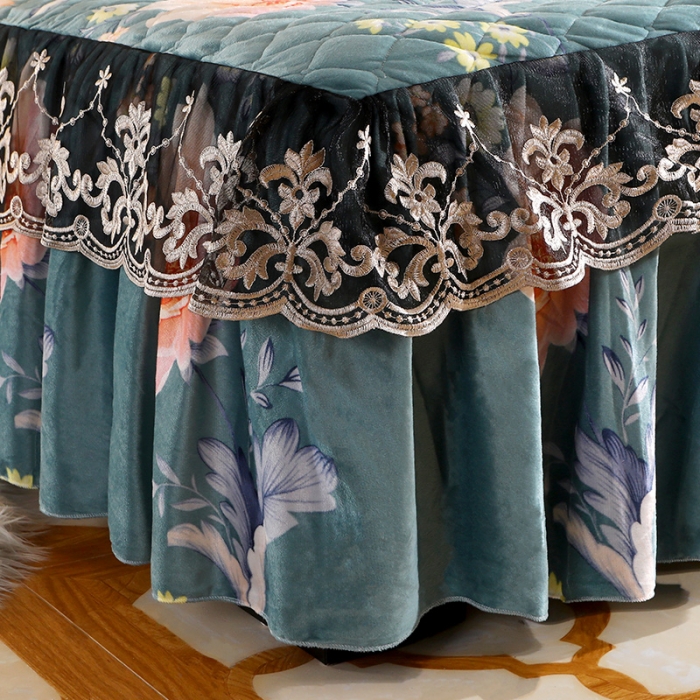 91家纺网 家纺一手货源 找家纺 宜凡家纺 2021新款夹棉水晶绒床裙四件套 花漾甜心