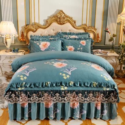 宜凡家纺 2021新款夹棉水晶绒床裙四件套 花漾甜心