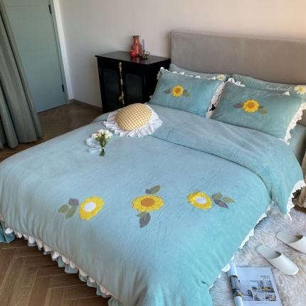 北纬27度 新款仙女公主风高克重牛奶绒四件套日光倾城浅蓝