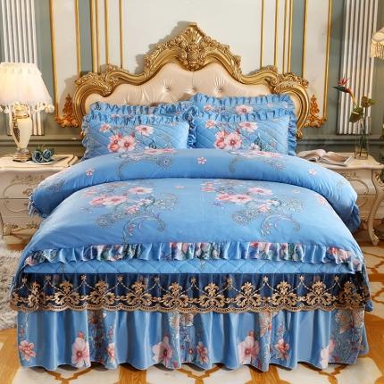 宜凡家纺 2021新款夹棉水晶绒床裙四件套 绽放