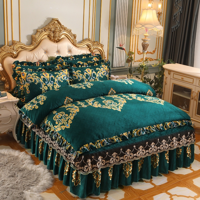 91家纺网 家纺一手货源 找家纺 宜凡家纺 2021新款夹棉水晶绒床裙四件套 雅典娜