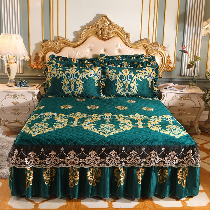 91家纺网 家纺一手货源 找家纺 宜凡家纺 2021新款夹棉水晶绒床裙四件套 雅典娜