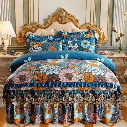 宜凡家纺 2021新款夹棉水晶绒床裙四件套 小资情调