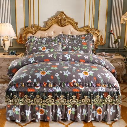 宜凡家纺 2021新款夹棉水晶绒床裙四件套 温馨