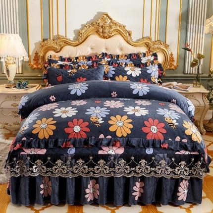 宜凡家纺 2021新款夹棉水晶绒床裙四件套 童话