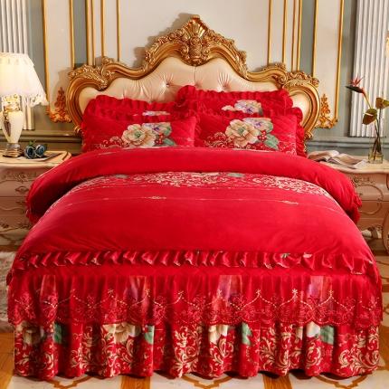 宜凡家纺 2021新款夹棉水晶绒床裙四件套 甜蜜时光